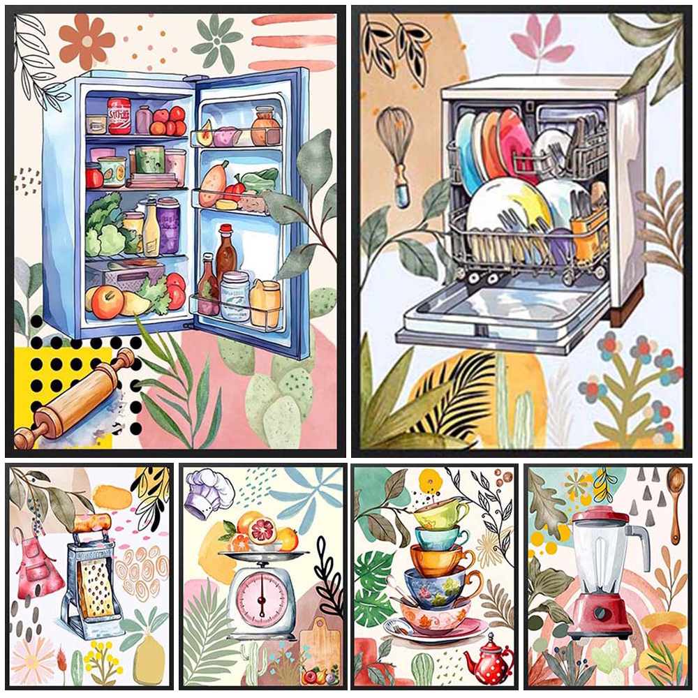 Kitchen Appliances Pictures - Cartoon kitchen Appliances Dishwasher Prints Poster