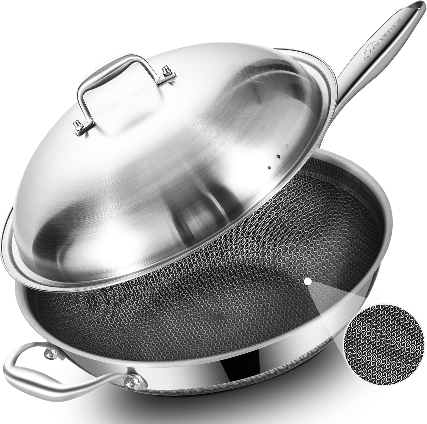 Wok Electric Flat - 14.5 Inch Nonstick Stainless Steel Wok